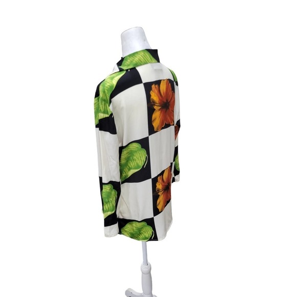 Silk Club Collection Vintage Geometric Leaf Printed Button Down Blouse Size S - Picture 5 of 10